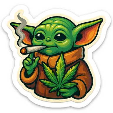 baby yoda smoking cannabis sticker