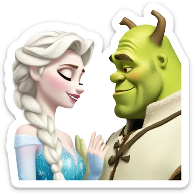 Frozen Elsa kissing Shrek  sticker