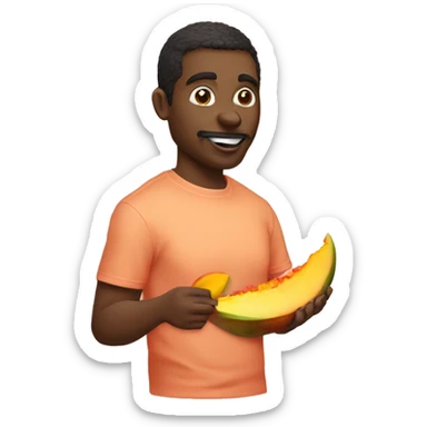 man eating mango in peach color t-sirt sticker