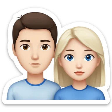 Asian girl with brown eyes and tall white boy with blue eyes couple sticker