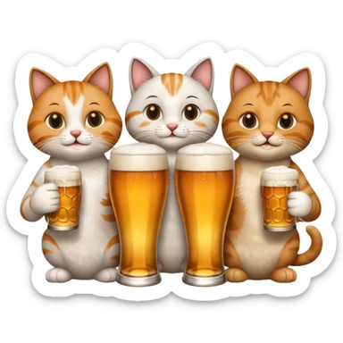 four happy cats drinking beer together with frothy beer glasses sticker