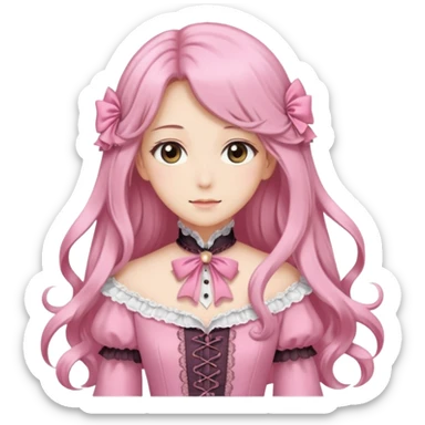 Gorgeous dreamy anime lady with long hair and pink victorian style clothes sticker