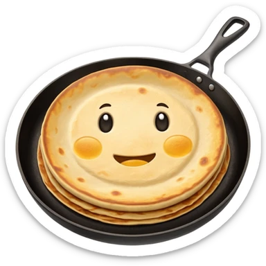 toasted round tapioca tortilla flipping slightly in the air over a frying pan sticker