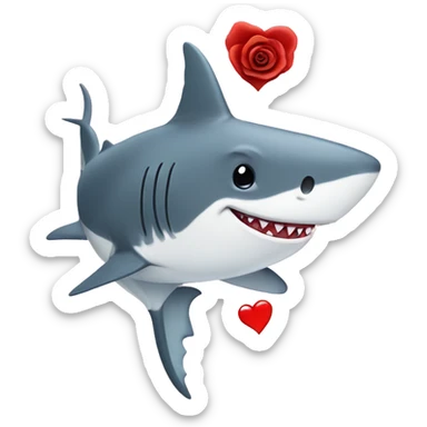 A happy shark with a heart and rose sticker
