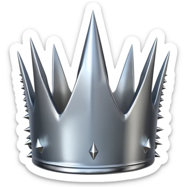 A spiked crown emoji made of silver chrome, sharp yet rounded metallic spikes, glossy reflections, aggressive luxury swag aesthetic, iOS emoji style, centered, clean white background sticker