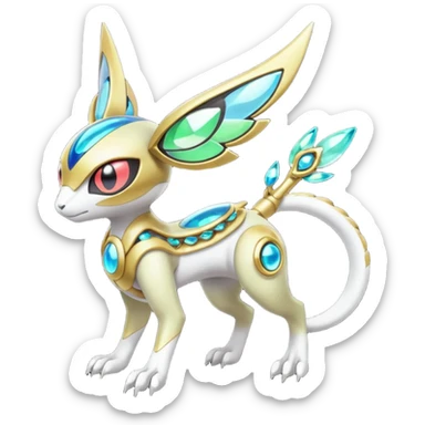 Shiny Colorful Futuristic Cyber-Vernid-Trico-Meloetta-Latias-Koraidon-Peppercat-Protogen-Pokémon-Digimon-Fakémon-fusion-hybrid-creature sticker