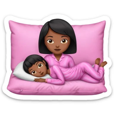 Dark skin Black woman with short  black bob  hair, pink pajamas laying on pillow just me  sticker