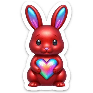 red glitter bunny with heart sticker