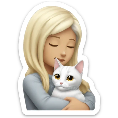 white grey cat cuddling with blonde girl sticker