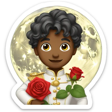 Little prince with red rose on the moon sticker