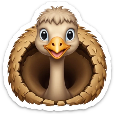 Ostrich with it's head inside a hole in the ground only it's body and neck visible sticker