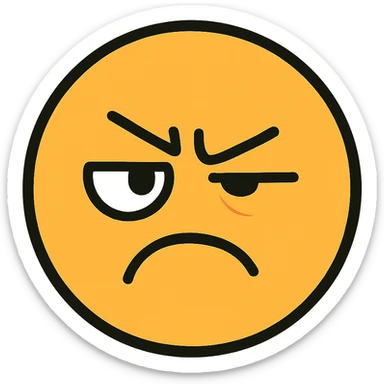 flat toon style yellow face with one eye half-closed and the other open, angry expression sticker