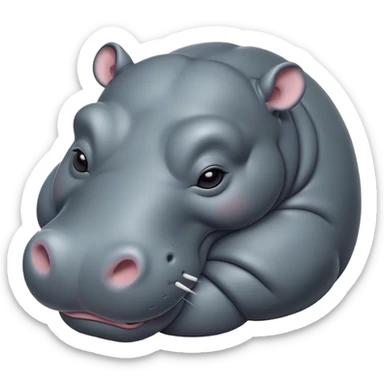 Meme-Worthy Cute Sleeping Hippo Portrait Emoji, Head resting peacefully with a contented smile, showcasing a massive, robust build and a luxuriously soft slate-gray hide, eyes shut in a serene, restful nap, Simplified yet hilariously adorable features, highly detailed, glowing with a soft, drowsy light, high shine, relaxed and utterly lovable, stylized with an air of playful laziness, bright and heartwarming, soft glowing outline, capturing the essence of a comically sleepy hippo, so meme-worthy it feels like it could instantly become the next viral sensation of adorable slumber! sticker