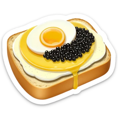 open sandwich with butter, half egg, slice of lemon, black caviar sticker