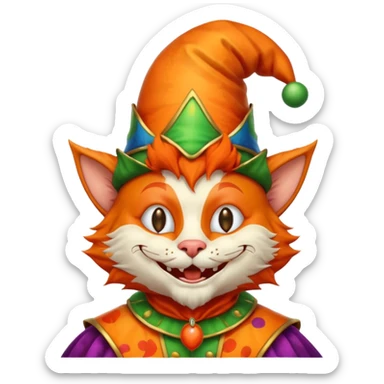 crazy funny colorful cat jolly joker, medieval, vintage, court jester, mac os icon, orange color sticker