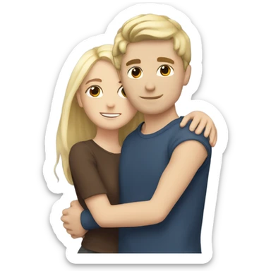 White skin Boy with dark brown hair hugging a girl with blonde hair  sticker