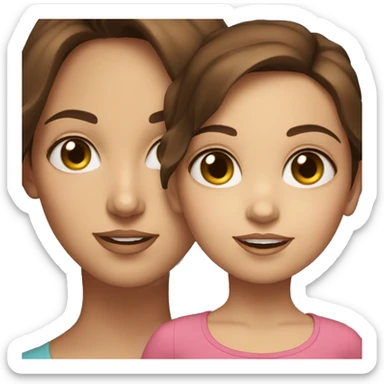 Brown haired woman with blue eyes holding brunette girl toddler with brown eyes sticker