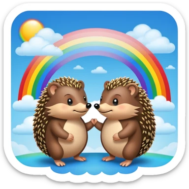 The Hedgehog Is Retro Holding Both Hands With Rainbow In Sky sticker