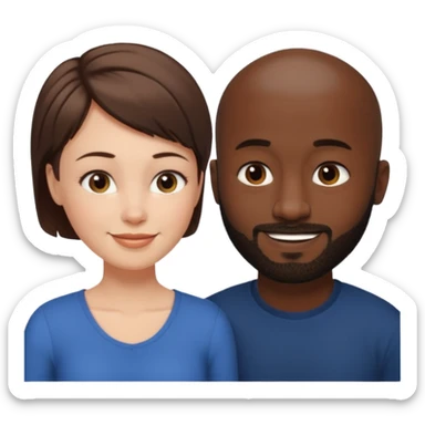 a white woman with short brown hair and a black man with no hair and a beard are looking at each other lovely sticker