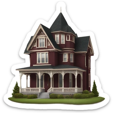 Maroon cedar sided victorian house facade sticker