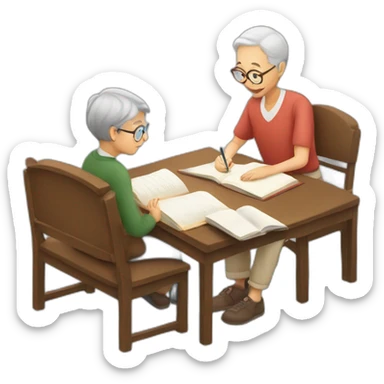 boy studying with grandparent sticker