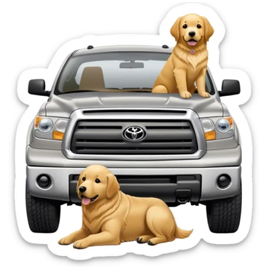 Silver 2008 Toyota tundra with golden retriever in front  sticker
