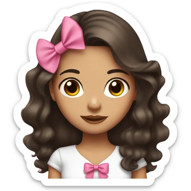 Latina Girl with long dark brown hair pink bows round face  sticker