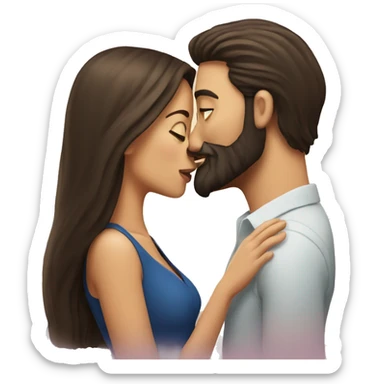 Brunette man with beard kissing brunette woman with long hair sticker