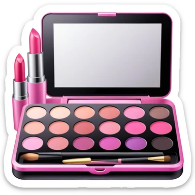 Makeup kit with lipstick, mascara, and eyeshadow palette sticker
