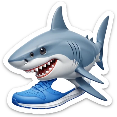 A shark with blue Nike shoes sticker
