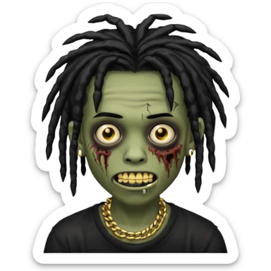 zombie emo black boy emoji with black dreads and gold grillz sticker
