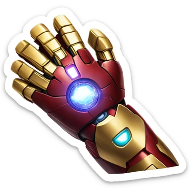 Iron man gauntlet wih infinity stone in snap pose all infinity stones on gauntlet with energy pass in gauntlet sticker