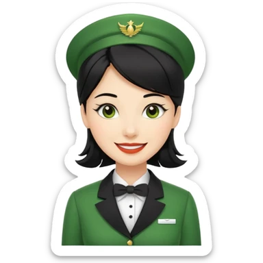 Lady hotel butler with green uniform black hair  sticker