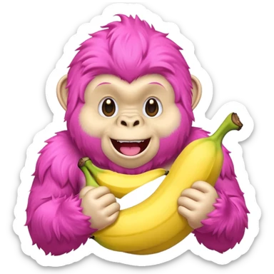 A pink emoji gorilla holding a banana sticker