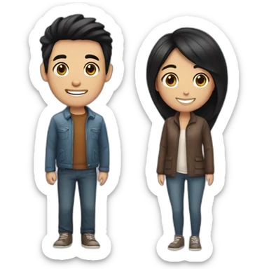 Happy couple, Girl with Black hair boy with Brown hair sticker