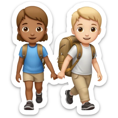 two children walking together, happy and friendly sticker