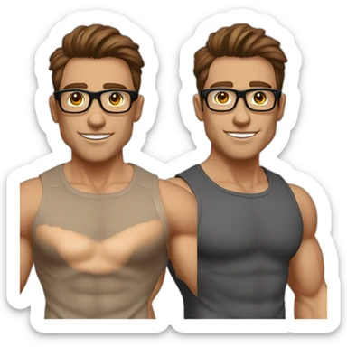a guy fashion bodybuilder glasses, developper brown hair with pc sticker