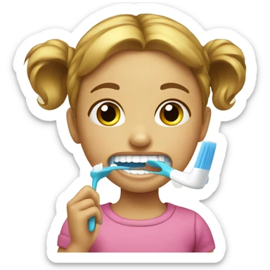 a little girl brushing teeth sticker