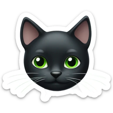 Black cat with white spots around the whiskers and green eyes sticker