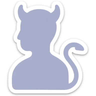 flat icon of a tiefling silhouette with tail and horns, no line border, color-filled style sticker