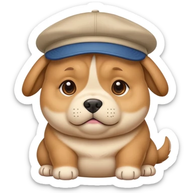 Fat puppy wearing backwards hat sticker