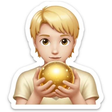 Cinematic realistic golden colored magic ball sparkles in your hands sticker