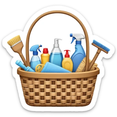 basket with cleaning equipment sticker