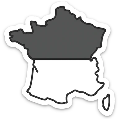 clean and modern silhouette of France with clear division, north in black, south in white, no text sticker