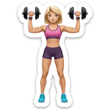 full body strong lean woman lifting dumbbells with her arms performing bicep curl sticker