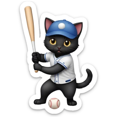 Black kitten playing baseball sticker
