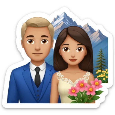 Couple traveling in Montenegro russian man and elegant  Latina girl delicate flowers and mountains in the background  sticker