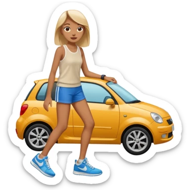 Tall girl crushing a tiny car under her foot sticker