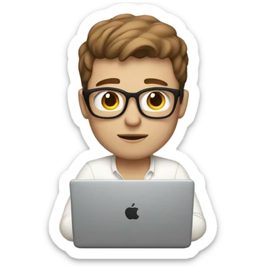 white-skinned male brown hair product designer sitting with macbook sticker
