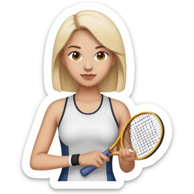 ︎︎ Mirra Andreeva is recognizable in the style of a detailed emoji, cropped at the chest, holding a racket sticker
